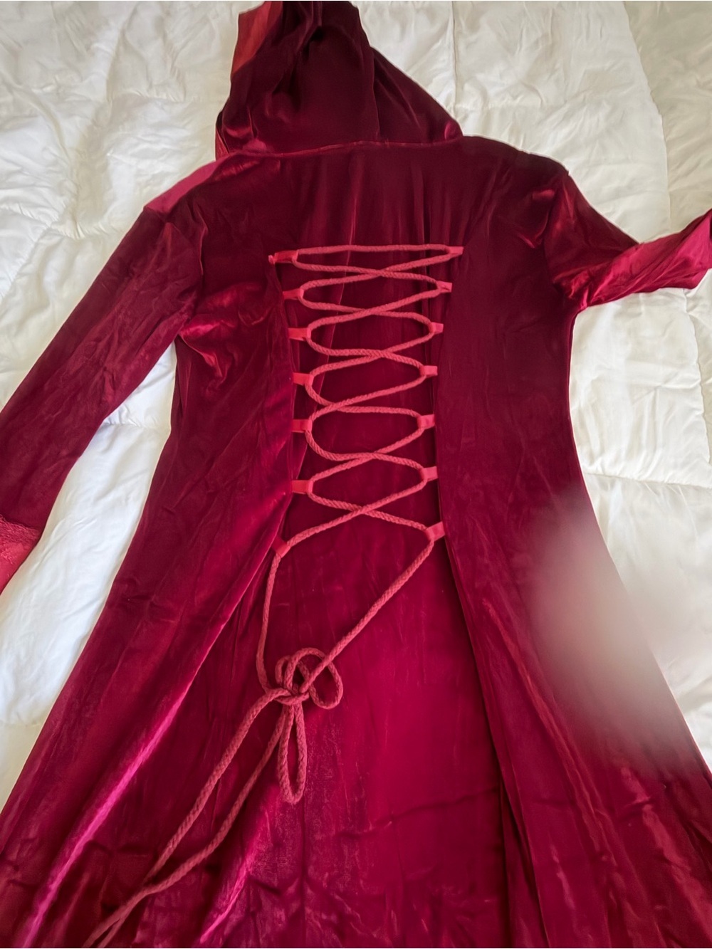 Wine Red Hooded Medieval Gown - Picture 5 of 13